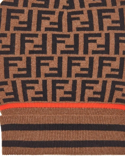 Shop Fendi Ff Blend Wool Beanie In Brown