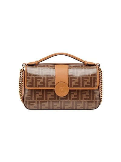 Shop Fendi Double F Leather Shoulder Bag In Beige