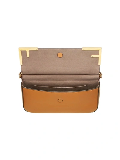 Shop Fendi Double F Leather Shoulder Bag In Beige