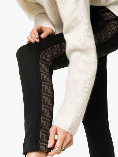 Shop Fendi Ff Logo Stripe Leggings In Black