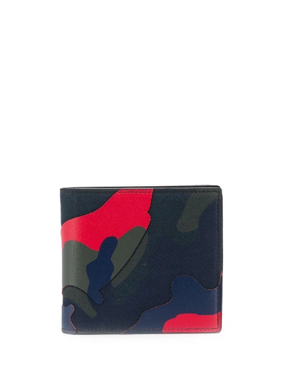 Shop Valentino Camouflage Print Wallet In Blue