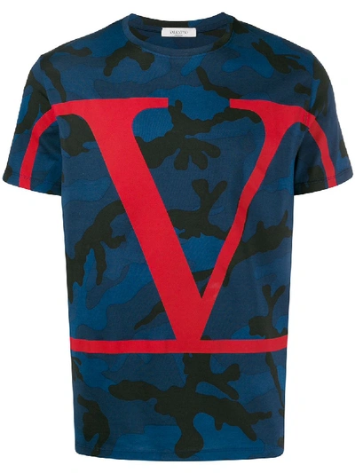 Shop Valentino Cotton T-shirt With Logo In Camouflage