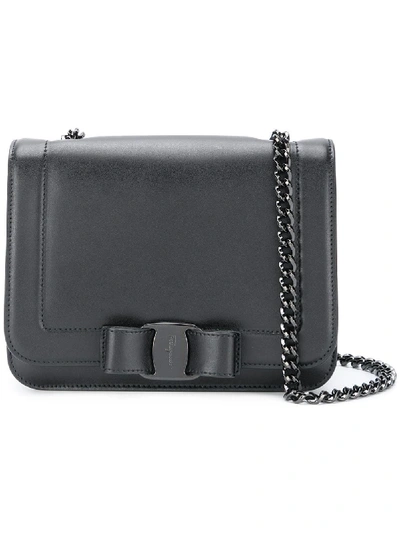 Shop Ferragamo Vara Small Leather Shoudler Bag In Black