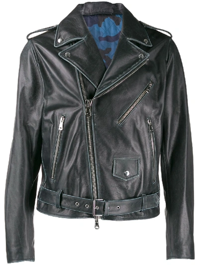 Shop Valentino Leather Jacket In Blue