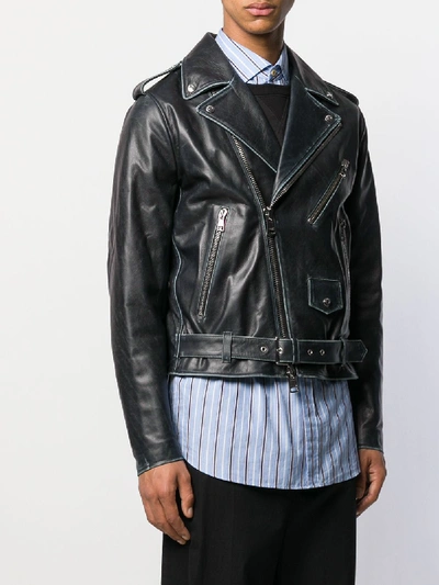 Shop Valentino Leather Jacket In Blue
