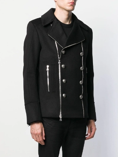 Shop Balmain Zipped Coat In Black