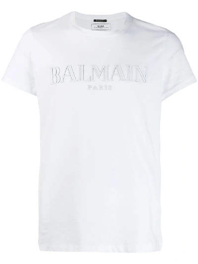 Shop Balmain Logo T-shirt In White