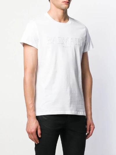 Shop Balmain Logo T-shirt In White