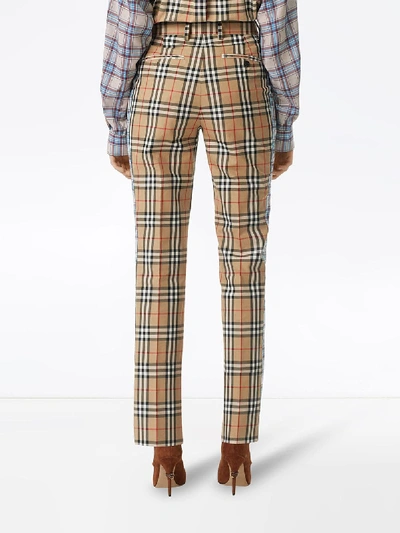 Shop Burberry Checked Cotton Trousers In Beige