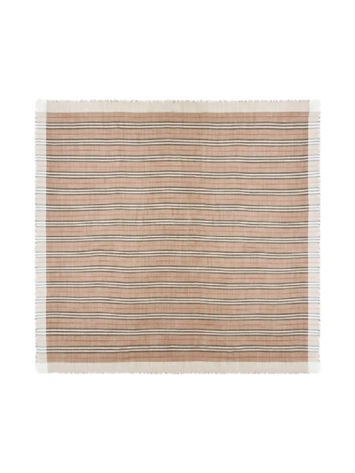 Shop Burberry Wool And Silk Checked Scarf In Beige