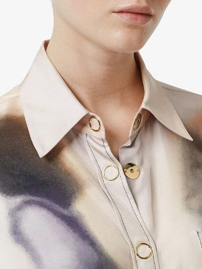 Shop Burberry Printed Silk Shirt In White