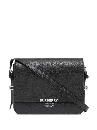 Shop Burberry Horseferry Leather Shoulder Bag In Black