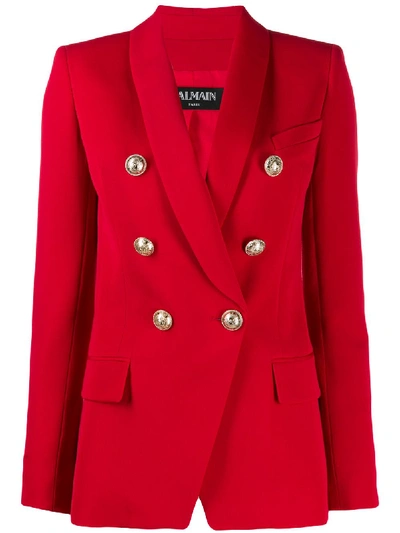 Shop Balmain Oversized Wool Jacket In Red
