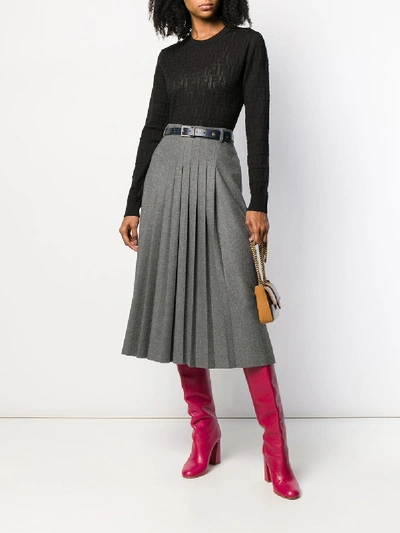 Shop Fendi Cotton Blend Jacquard Knit Ff Logo Sweater In Black