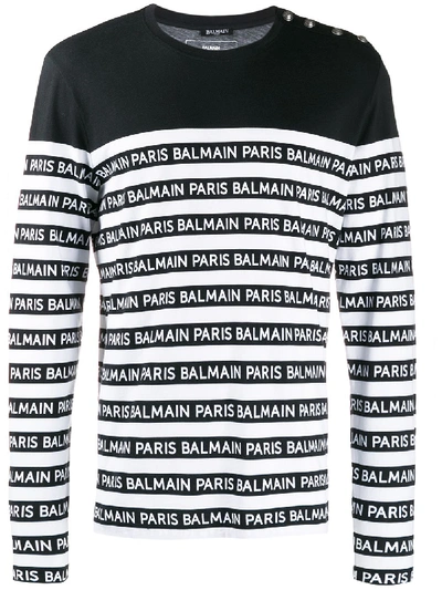 Shop Balmain Paris Stripe Long Sleeve T-shirt In Black