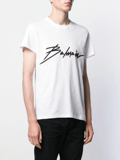 Shop Balmain Signature T-shirt In White