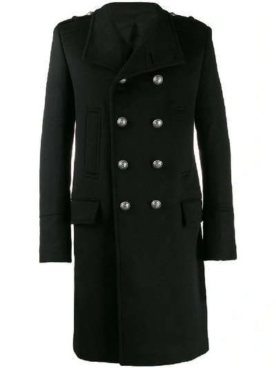 Shop Balmain Double Breasted Cashmere Coat In Black