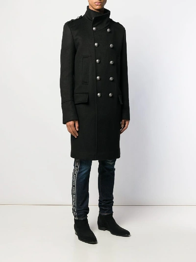 Shop Balmain Double Breasted Cashmere Coat In Black