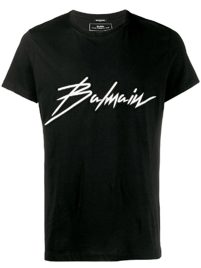 Shop Balmain Signature T-shirt In Black