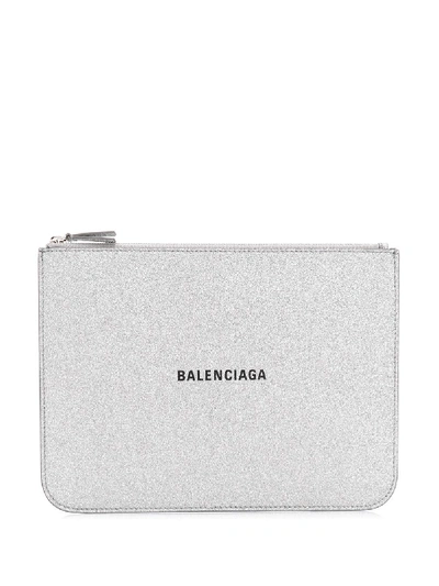 Shop Balenciaga Everyday Leather Clutch In Silver