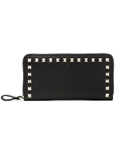 Shop Valentino Rockstud Leather Wallet In Black
