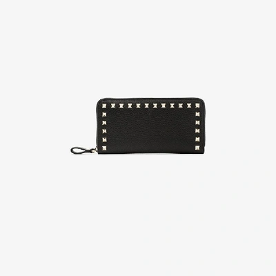 Shop Valentino Rockstud Leather Wallet In Black