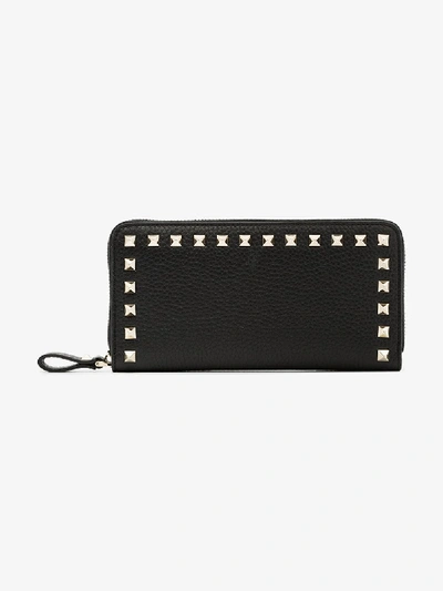 Shop Valentino Rockstud Leather Wallet In Black