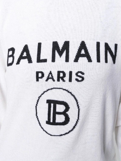 Shop Balmain Logo Cotton Sweater In White