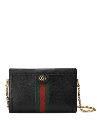 Shop Gucci Ophidia Leather Shoulder Bag In Black