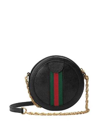 Shop Gucci Ophidia Leather Shoulder Bag In Black