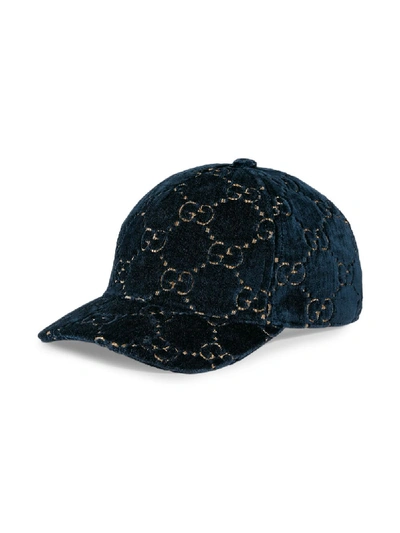 Shop Gucci Velvet Cap In Blue