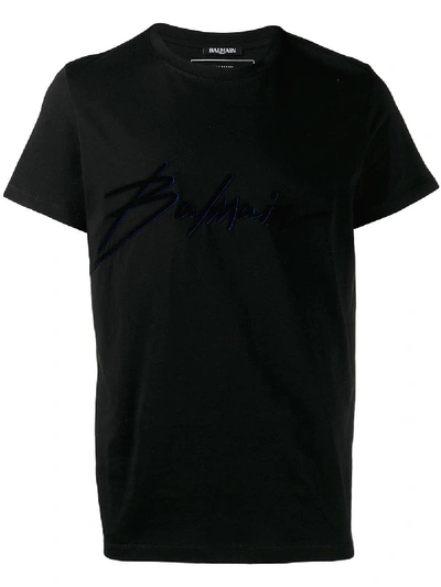Shop Balmain Signature T-shirt In Black