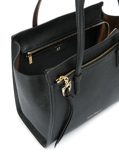 Shop Ferragamo Amy Leather Shopping Bag In Black