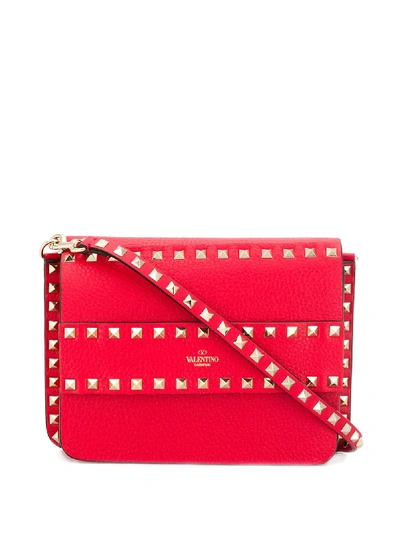 Shop Valentino Rockstud Small Leather Shoulder Bag In Red