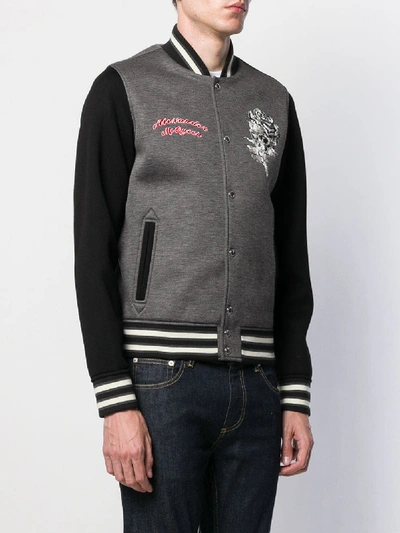 Shop Alexander Mcqueen Embroidered Bomber In Grey