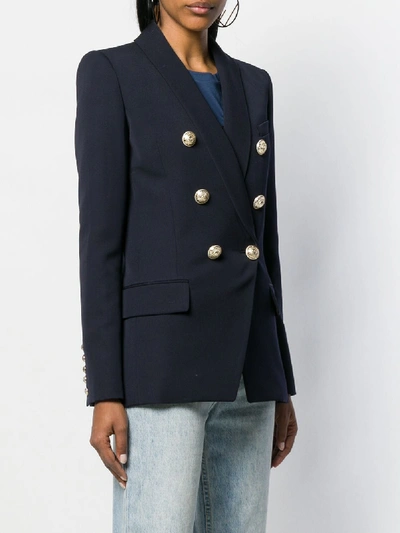 Shop Balmain Oversized Wool Jacket In Blue