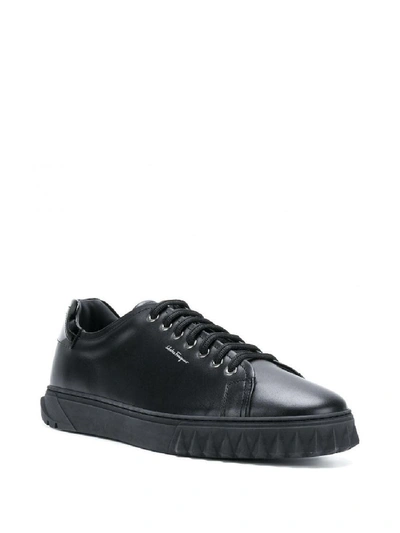 Shop Ferragamo Cube Leather Sneakers