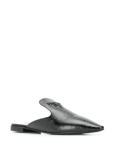 Shop Prada Leather Slippers In Black