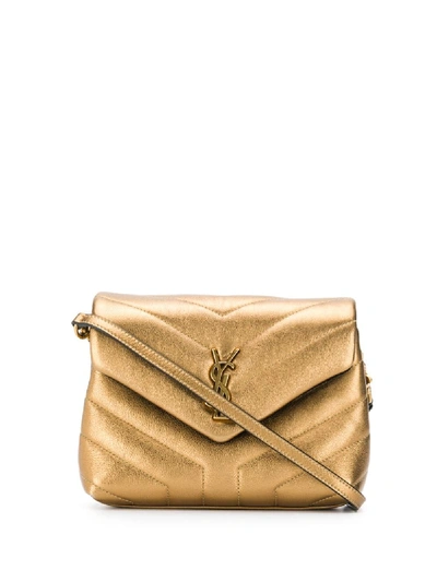 Shop Saint Laurent Monogram Loulou Baby Leather Crossbody Bag In Gold