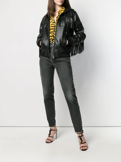 Shop Saint Laurent Teddy Jacket In Leather With Fringes In Black