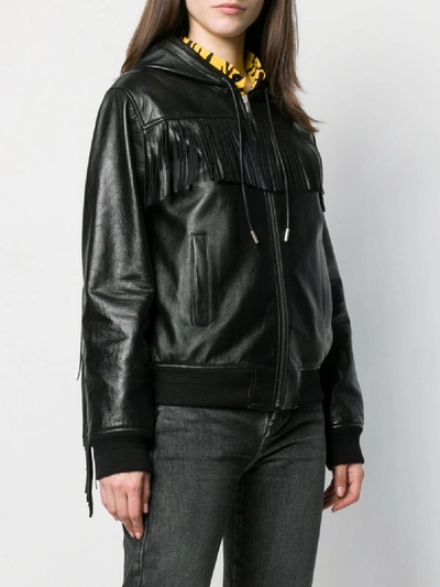 Shop Saint Laurent Teddy Jacket In Leather With Fringes In Black