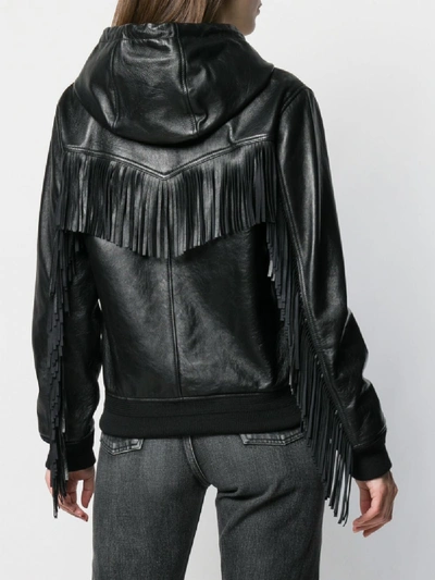 Shop Saint Laurent Teddy Jacket In Leather With Fringes In Black
