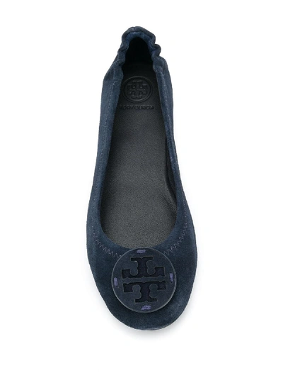 Shop Tory Burch Minnie Travel Leather Ballet Flat In Blue