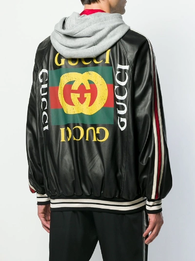 Gucci Logo-print Hooded Bomber Jacket In 1152 Black | ModeSens