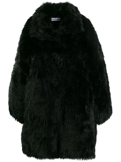 Shop Balenciaga Fake Fur Coat In Black