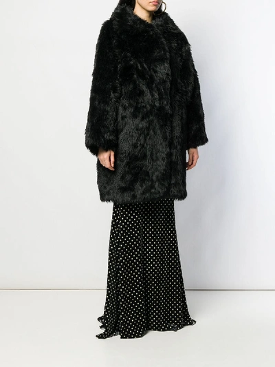 Shop Balenciaga Fake Fur Coat In Black