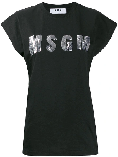 Shop Msgm Logo Cotton T-shirt In Black