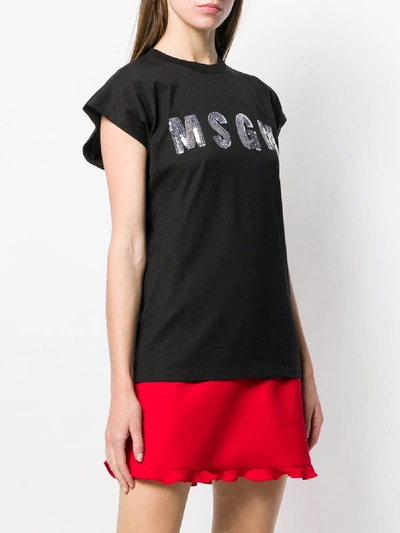 Shop Msgm Logo Cotton T-shirt In Black