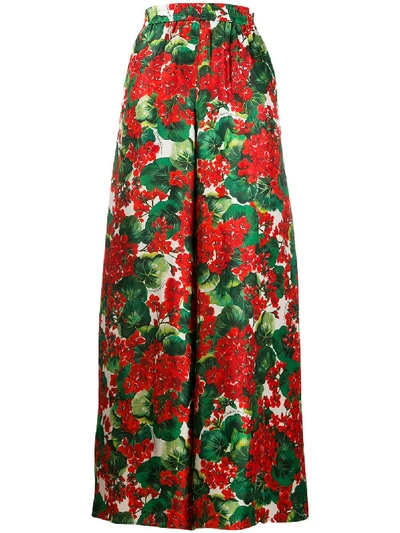 Shop Dolce & Gabbana Silk Wide Leg Trousers In Red