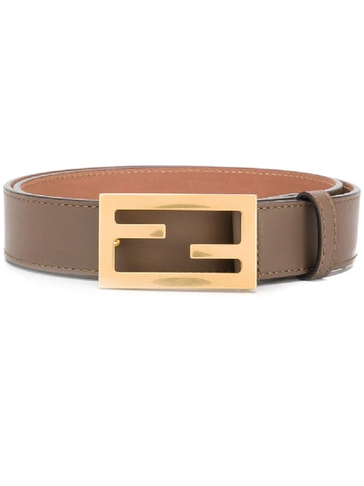 Shop Fendi Baguette Leather Belt In Brown